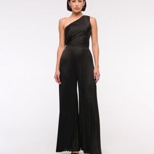 Abercrombie & Fitch Black Pleated One-Shoulder Jumpsuit